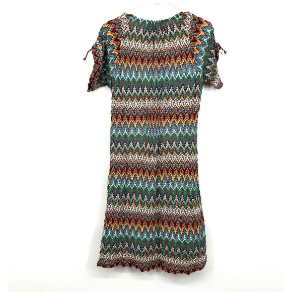 Sundance Dress Knit Lace Up Tie Neck Multicolor Print Stretch - Picture 9 of 11